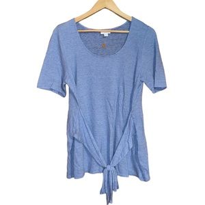 •J JILL•BLUE MICRO STRIPED SHORT SLEEVE TIE FRONT SCOOPNECK BLOUSE SIZE LARGE